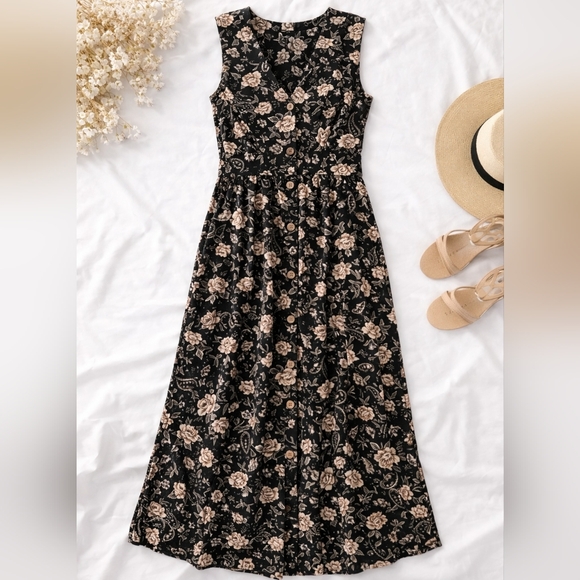 Erika & Co Dresses & Skirts - Erika And Co Vintage Floral Corduroy Button Down Dress,  Size XL